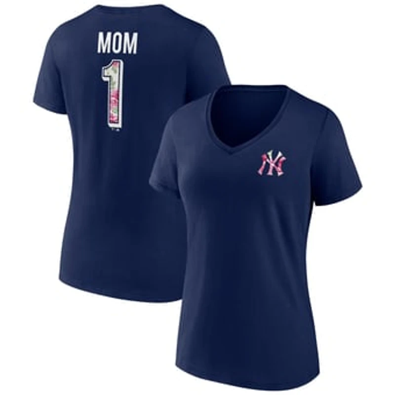 Women's Navy New York Yankees Team Logo Mother's Day V-Neck T-Shirt