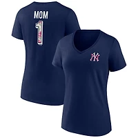 Women's Navy New York Yankees Team Logo Mother's Day V-Neck T-Shirt
