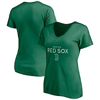 Women's Green Boston Red Sox Team Logo Celtic Knot V-Neck T-Shirt