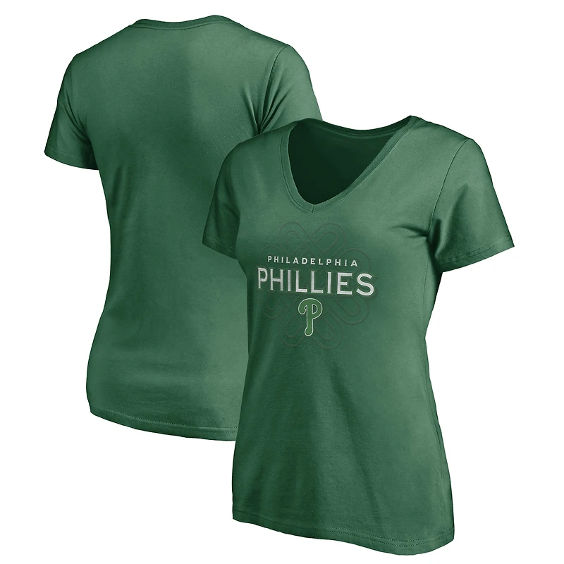Women's Green Philadelphia Phillies Team Logo Celtic Knot V-Neck T-Shirt