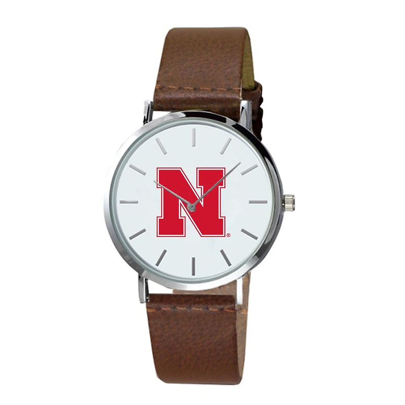 Nebraska Huskers Plexus Brown Leather Watch