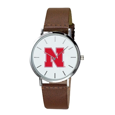 Nebraska Huskers Plexus Brown Leather Watch