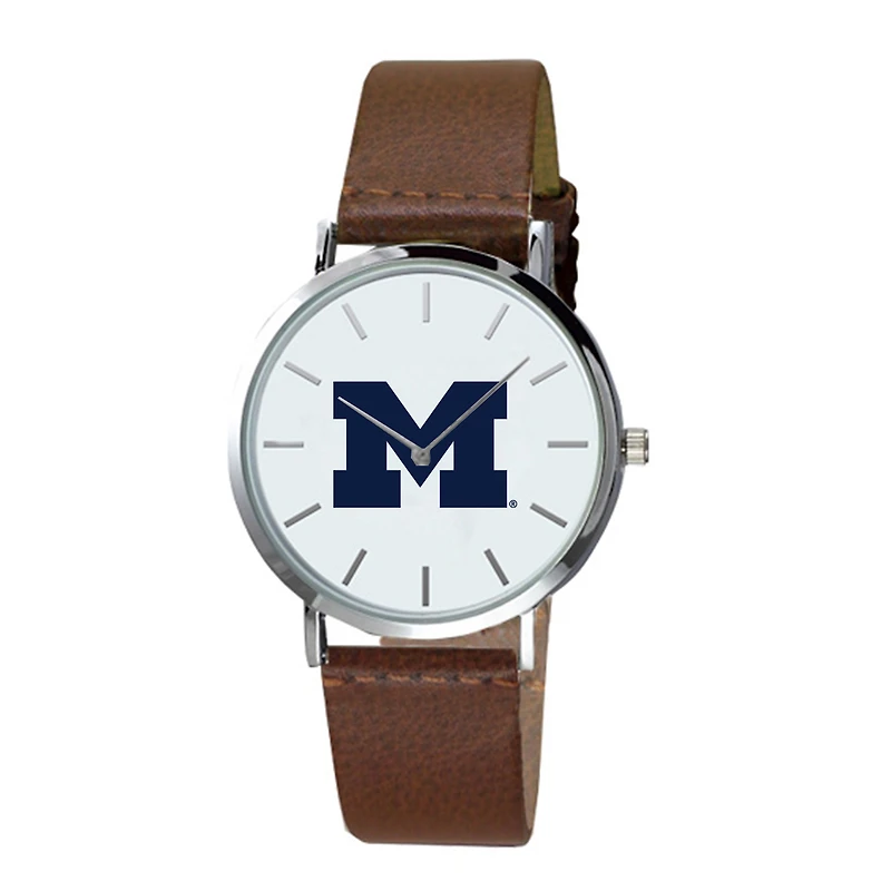 Michigan Wolverines Plexus Brown Leather Watch