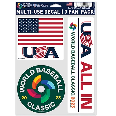 WinCraft USA Baseball 2023 World Baseball Classic Fan Multi-Use 3-Pack Decal Sheet