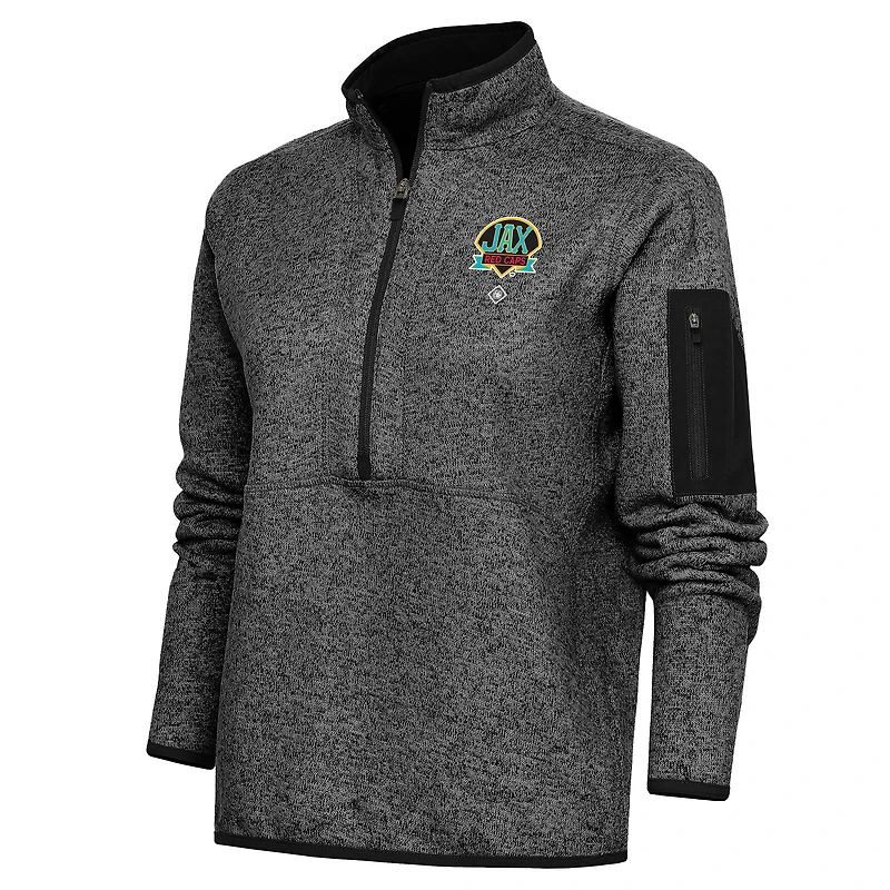 Women's Antigua Heather Black Jacksonville Red Caps Fortune Half-Zip Pullover Jacket