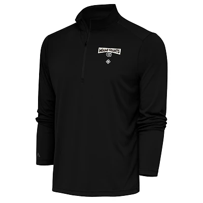Men's Antigua Black Miami Giants Tribute Quarter-Zip Pullover Top