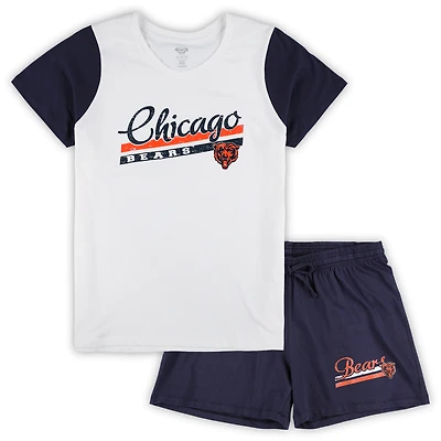 Women's Concepts Sport White/Navy Chicago Bears Plus Size Downfield Top & Shorts Sleep Set