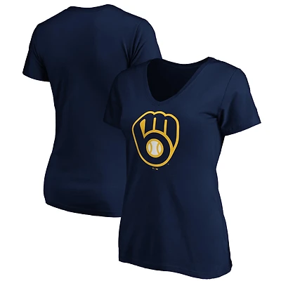 Women's Navy Milwaukee Brewers Core Official Primary Logo V-Neck T-Shirt