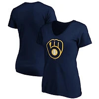 Women's Navy Milwaukee Brewers Core Official Primary Logo V-Neck T-Shirt