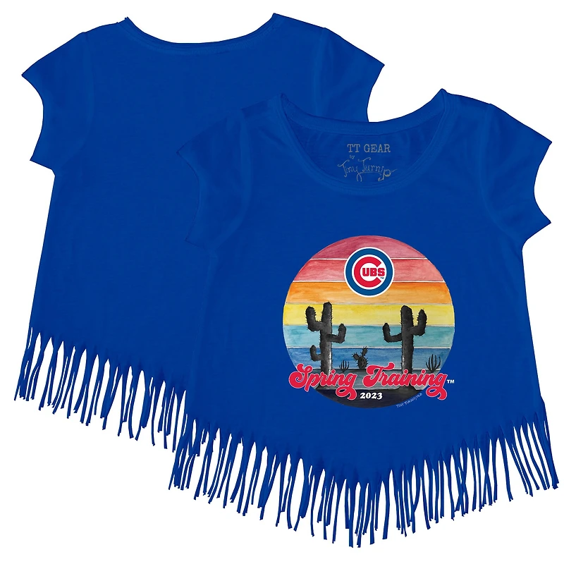 Girls Toddler Tiny Turnip Royal Chicago Cubs 2023 Spring Training Fringe T-Shirt