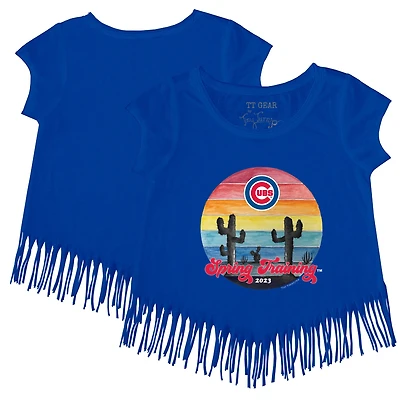 Girls Toddler Tiny Turnip Royal Chicago Cubs 2023 Spring Training Fringe T-Shirt