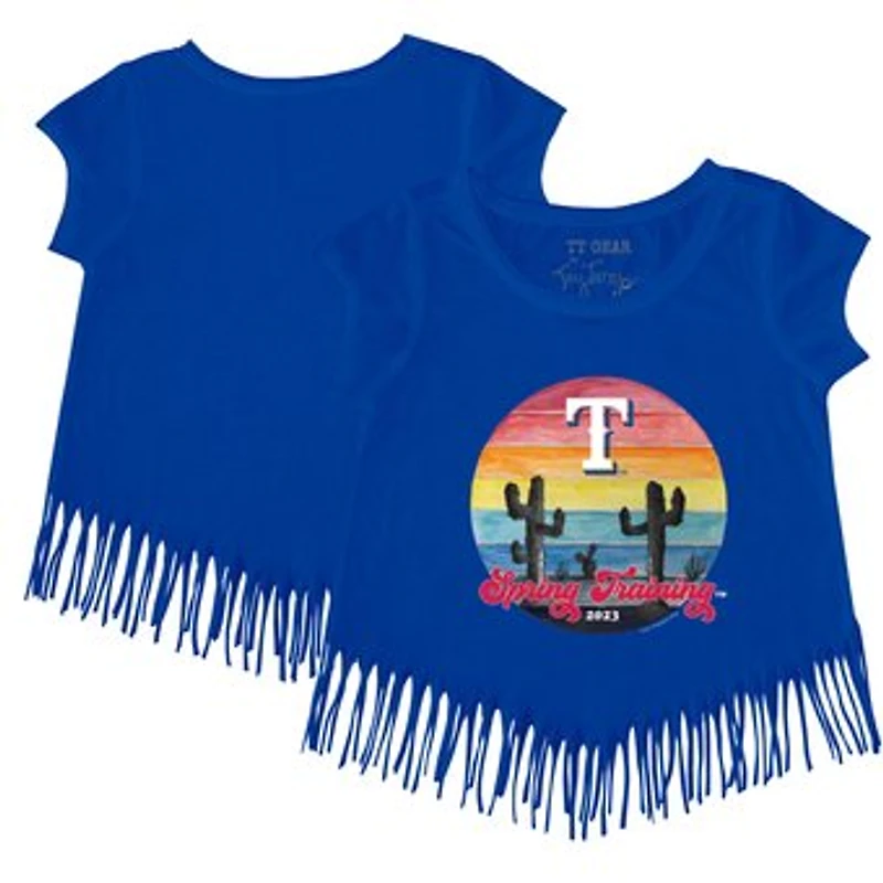 Girls Toddler Tiny Turnip Royal Texas Rangers 2023 Spring Training Fringe T-Shirt