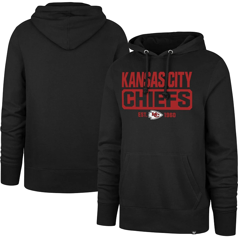 Men's '47 Black Kansas City Chiefs Box Out Headline Pullover Hoodie