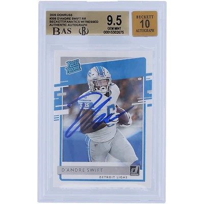 D'Andre Swift Detroit Lions Autographed 2020 Panini Donruss Rated Rookie #309 Beckett Fanatics Witnessed Authenticated 9.5/10 Rookie Card - 9.5,9.5,9.5,10 Subgrades