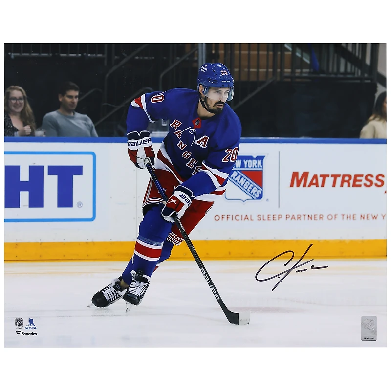 Chris Kreider New York Rangers Autographed 16" x 20" Blue Jersey with Puck Photograph
