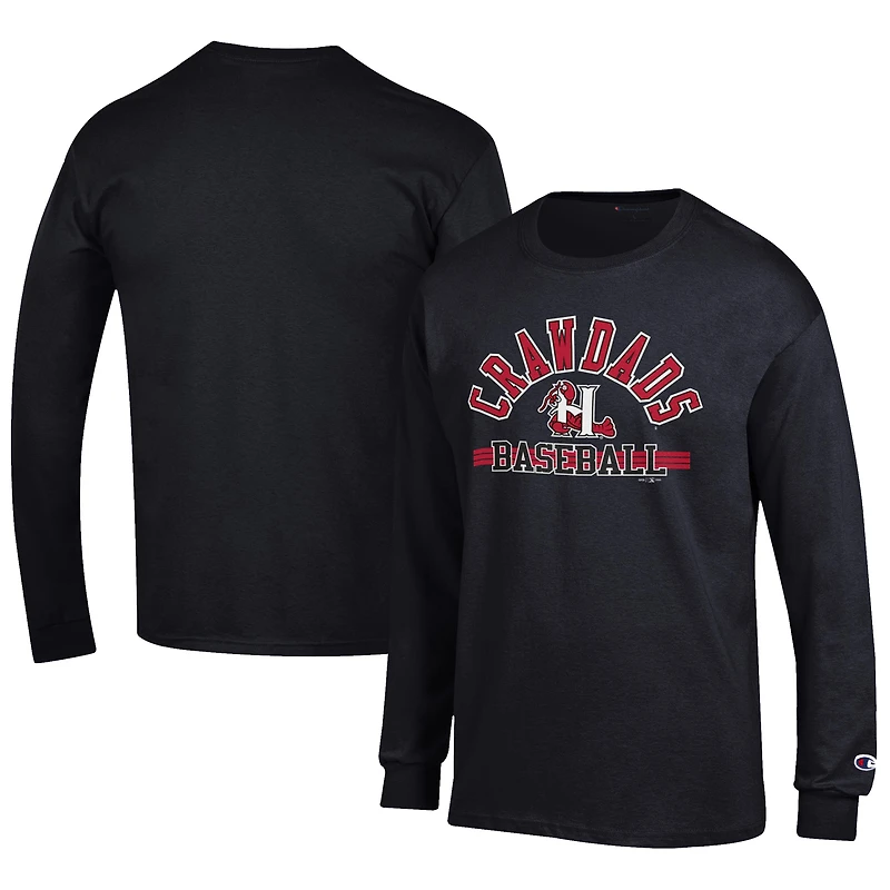 Men's Champion Black Hickory Crawdads Jersey Long Sleeve T-Shirt
