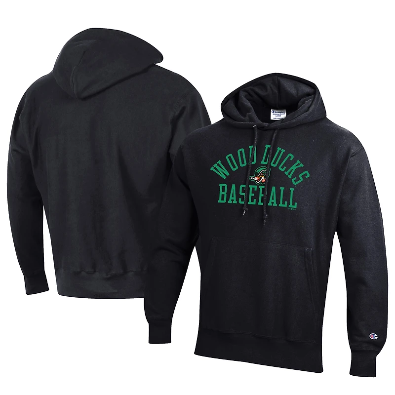 Men's Champion Black Down East Wood Ducks Baseball Reverse Weave Pullover Hoodie