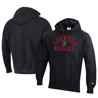 Men's Champion Black Lansing Lugnuts Baseball Reverse Weave Pullover Hoodie