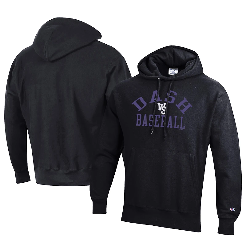 Men's Champion Black Winston-Salem Dash Baseball Reverse Weave Pullover Hoodie