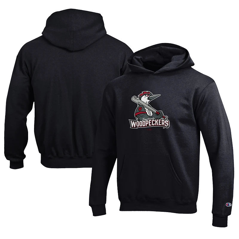 Youth Champion Black Fayetteville Woodpeckers Eco Powerblend Pullover Hoodie