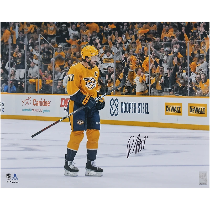 Roman Josi Nashville Predators Autographed 16" x 20" Gold Jersey Celebrating Photograph