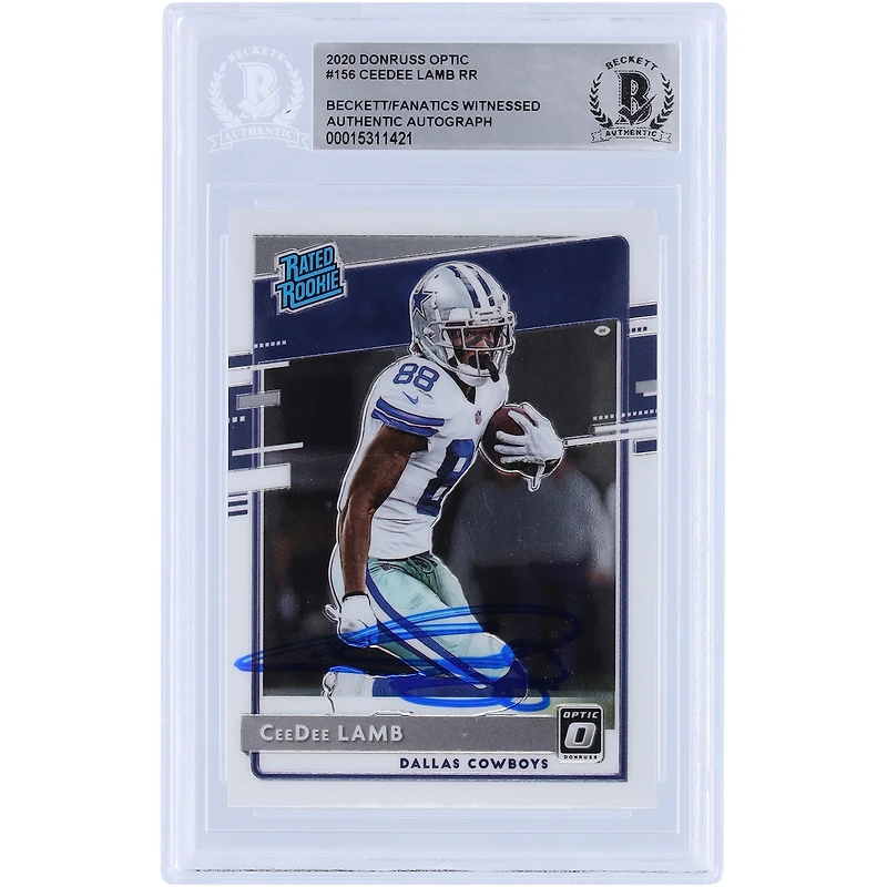 CeeDee Lamb Dallas Cowboys Autographed 2020 Panini Donruss Optic Rated Rookie #156 Beckett Fanatics Witnessed Authenticated Rookie Card