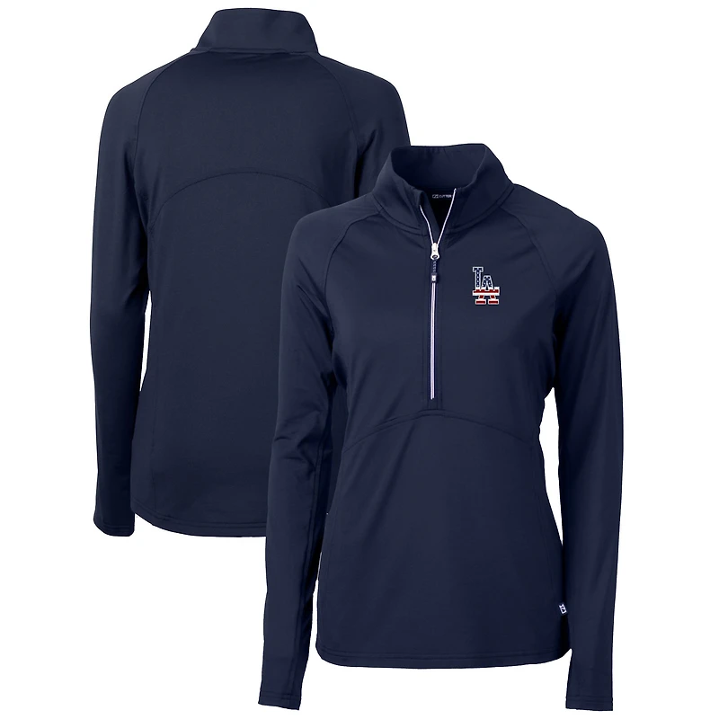 Women's Cutter & Buck Navy Los Angeles Dodgers Americana Logo Adapt Eco Knit Stretch Recycled Half-Zip Pullover Top