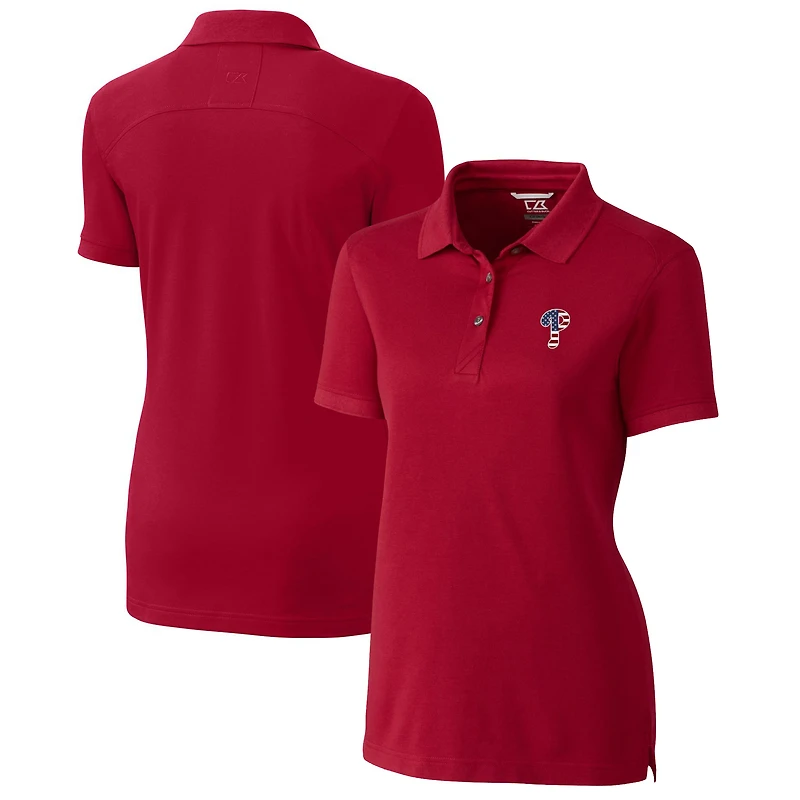 Women's Cutter & Buck Cardinal Philadelphia Phillies Americana Logo Advantage DryTec Tri-Blend Pique Polo