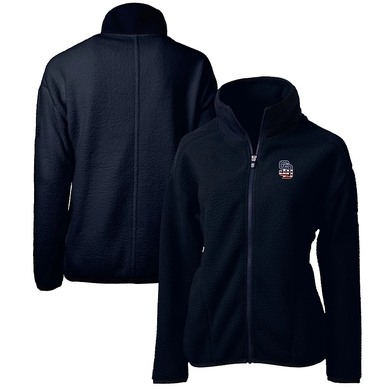 Women's Cutter & Buck Navy San Diego Padres Americana Logo Cascade Eco Sherpa Full-Zip Fleece Jacket