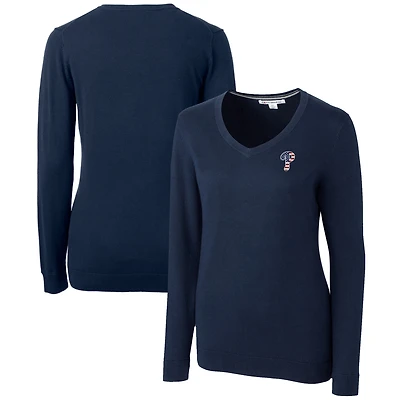 Women's Cutter & Buck Navy Philadelphia Phillies Americana Logo Lakemont Tri-Blend V-Neck Pullover Sweater
