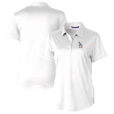 Women's Cutter & Buck White Los Angeles Dodgers Americana Logo Prospect DryTec Textured Stretch Polo