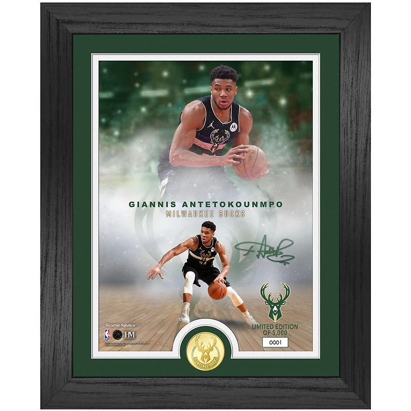 Highland Mint Giannis Antetokounmpo Milwaukee Bucks NBA Legends 13" x 16" Bronze Coin Photo Mint