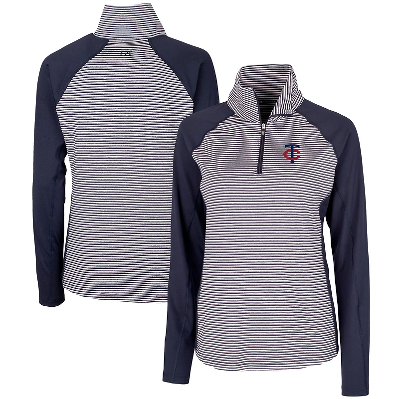 Women's Cutter & Buck Navy Minnesota Twins DryTec Forge Tonal Stripe Stretch Half-Zip Top