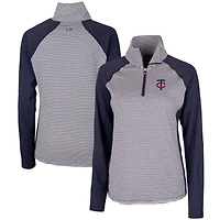 Women's Cutter & Buck Navy Minnesota Twins DryTec Forge Tonal Stripe Stretch Half-Zip Top