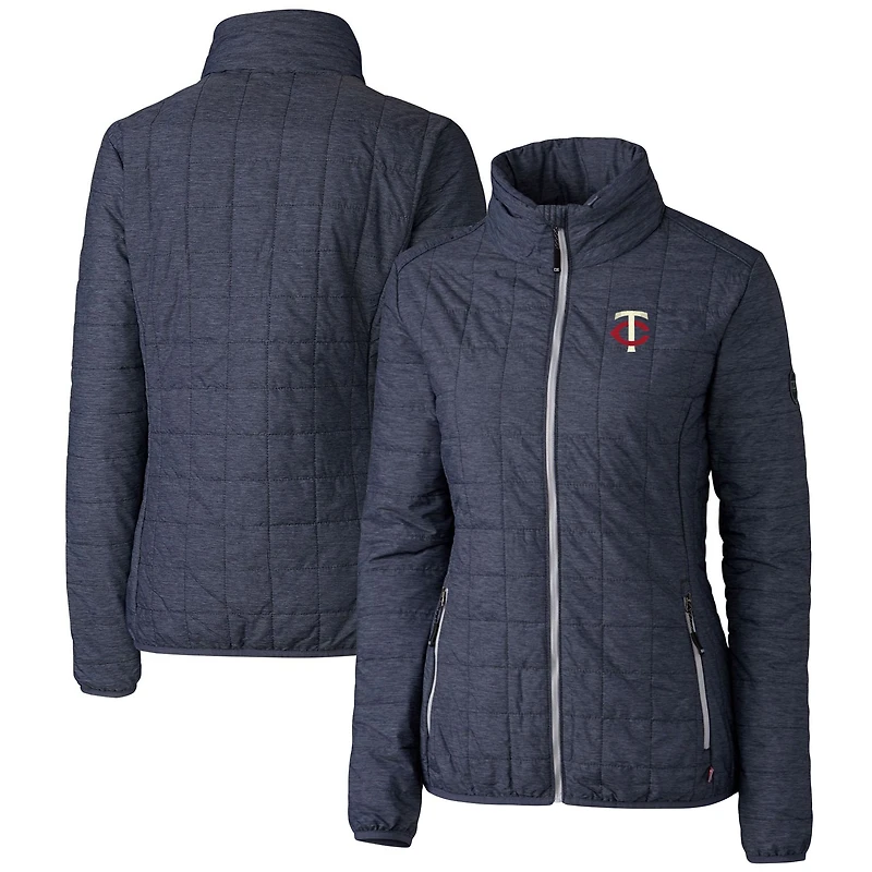 Women's Cutter & Buck Heather Navy Minnesota Twins Rainier PrimaLoft Eco Insulated Puffer Full-Zip Jacket
