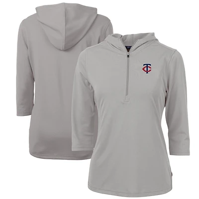 Women's Cutter & Buck Gray Minnesota Twins DryTec Virtue Eco Pique Recycled Half-Zip Pullover Hoodie Top