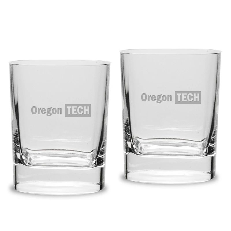 Oregon Tech Hustlin' Owls 11.75oz. Two-Piece Luigi Bormioli Square Double Old Fashion Glasses Set