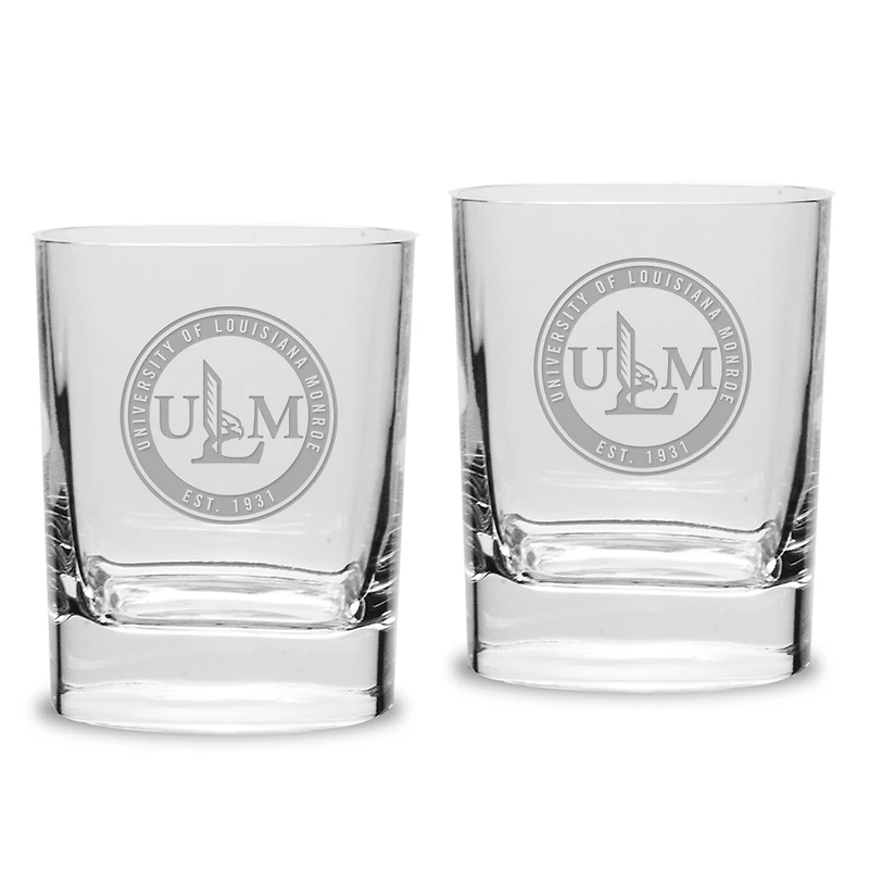 ULM Warhawks 11.75oz. Two-Piece Luigi Bormioli Square Double Old Fashion Glasses Set