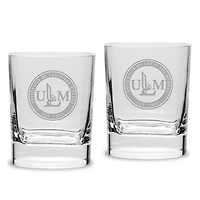 ULM Warhawks 11.75oz. Two-Piece Luigi Bormioli Square Double Old Fashion Glasses Set