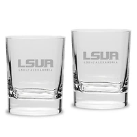 LSUA Generals 11.75oz. Two-Piece Luigi Bormioli Square Double Old Fashion Glasses Set