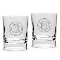 Nichols College Bison 11.75oz. Team Two-Piece Luigi Bormioli Square Double Old Fashion Glasses Set