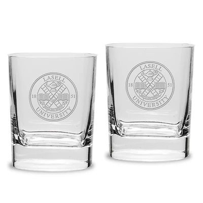 Lasell Lasers 11.75oz. Two-Piece Luigi Bormioli Square Double Old Fashion Glasses Set