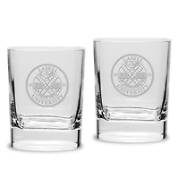 Lasell Lasers 11.75oz. Two-Piece Luigi Bormioli Square Double Old Fashion Glasses Set