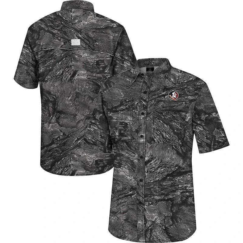 Men's Colosseum Charcoal Florida State Seminoles Realtree Aspect Charter Full-Button Fishing Shirt