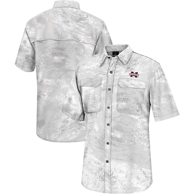 Men's Colosseum White Mississippi State Bulldogs Realtree Aspect Charter Full-Button Fishing Shirt