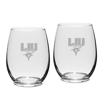 LIU Sharks Team Design Two-Piece 15oz. Stemless Wine Glass Set