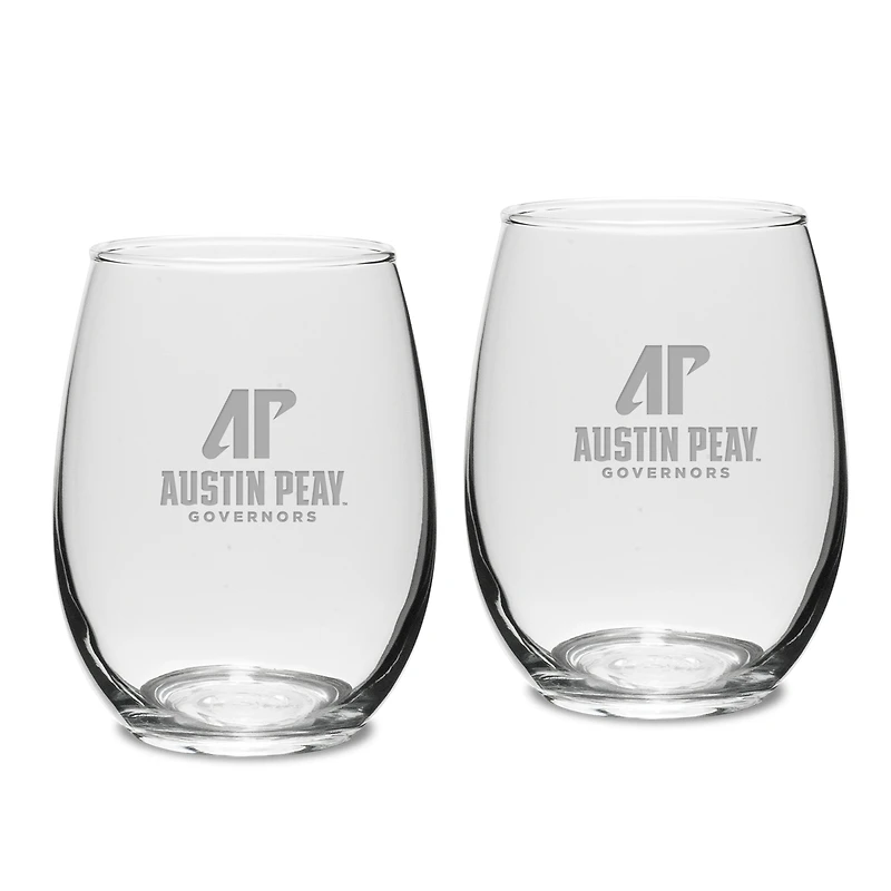 Austin Peay State Governors Team Design Two-Piece 15oz. Stemless Wine Glass Set