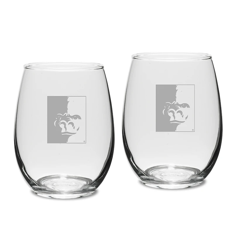 Pittsburg State Gorillas Team Design Two-Piece 15oz. Stemless Wine Glass Set