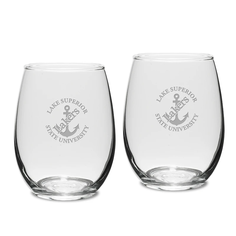 Lake Superior State Lakers Team Design Two-Piece 15oz. Stemless Wine Glass Set