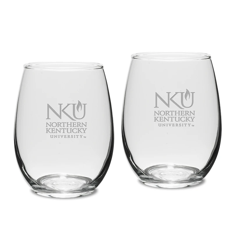 Northern Kentucky University Norse Team Design Two-Piece 15oz. Stemless Wine Glass Set